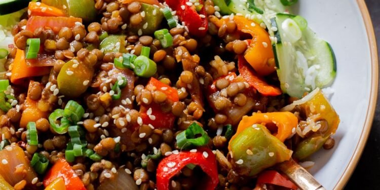 Gochujang Lentils with Pasta or Rice