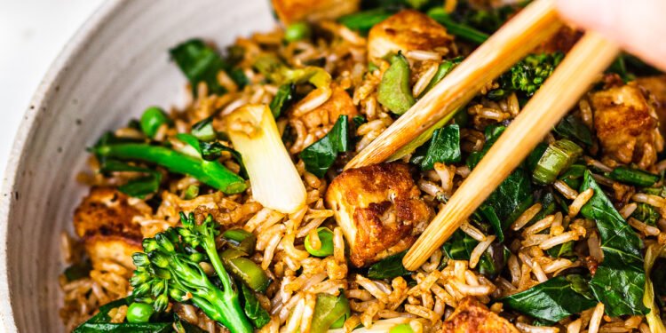 Vegan fried rice with spring vegetables