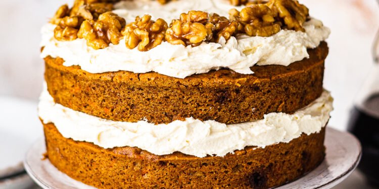 Vegan carrot cake with cream cheese frosting
