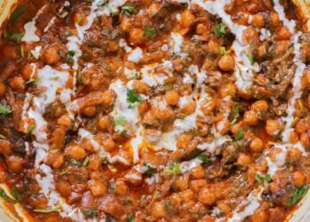 Harissa Chickpeas with Caramelized Onions and Greens