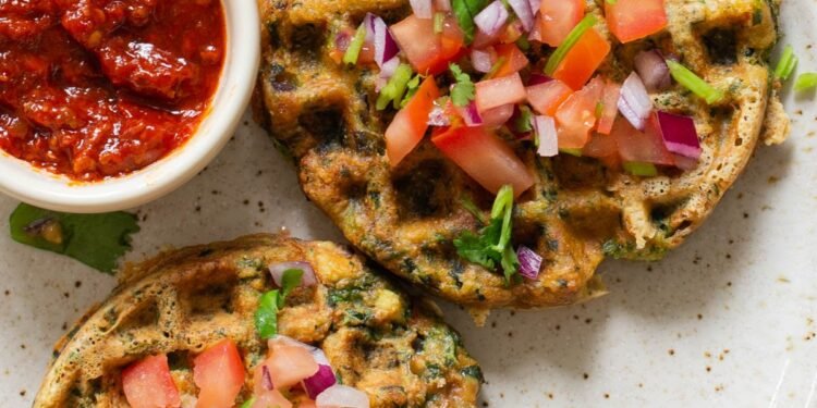 Spinach Waffles (Vegan Palak Paneer Waffles)