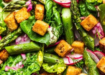 Asparagus salad with lemon tofu