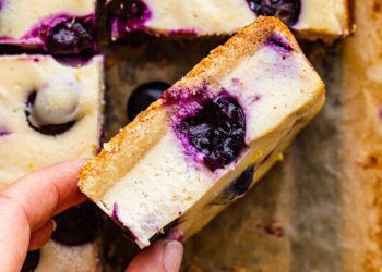 Vegan cheesecake bars with blueberries