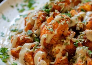 Harissa Cauliflower with Tahini Dill Dressing (30 minutes)