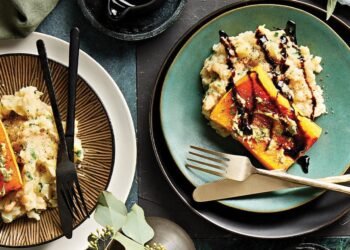 Garlic Squash Steaks with Herbed Pear-Potato Mash Recipe