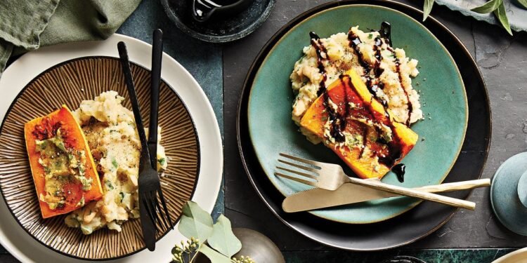 Garlic Squash Steaks with Herbed Pear-Potato Mash Recipe