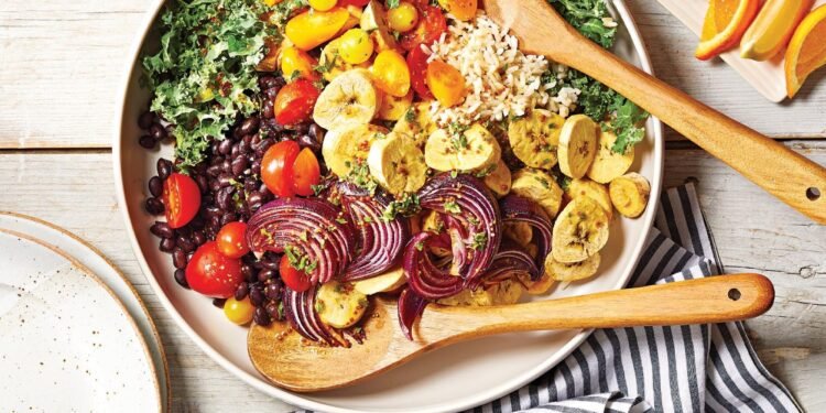Mojo-Seasoned Plantain Salad with Black Beans and Rice