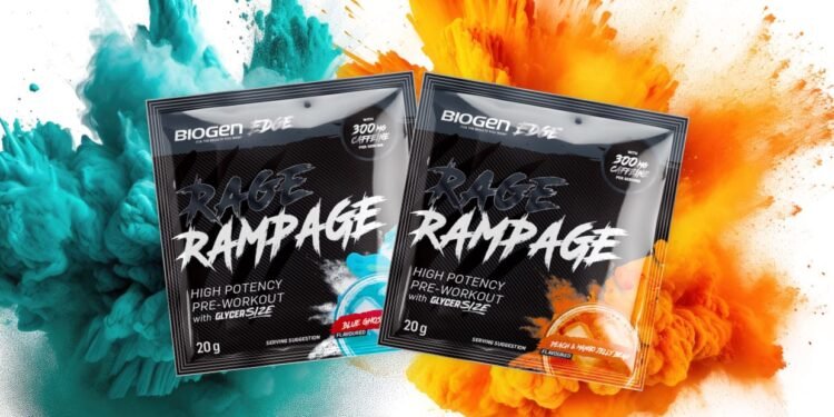 New invigorating Biogen RAGE Rampage pre-workout flavours available in convenient sachets