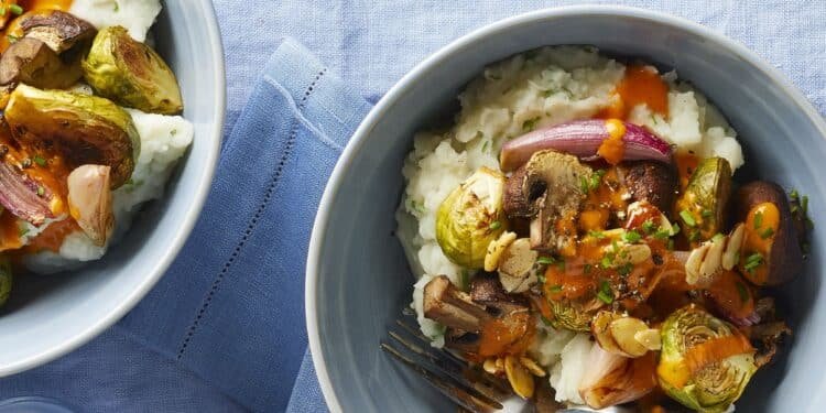 Roasted Veggie Bowls with Garlic Mashed Potatoes Recipe