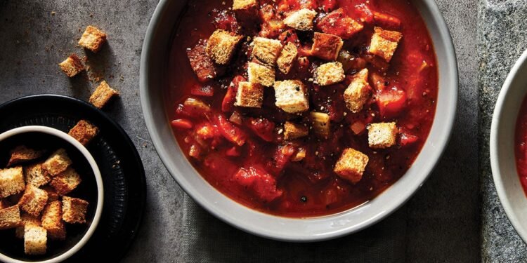 Spicy Tomato Soup with Whole Wheat Croutons Recipe