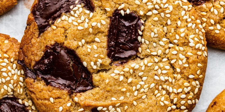 Vegan choc chip cookies with tahini