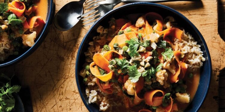 Red Curry Sweet Potato Noodles with Collards