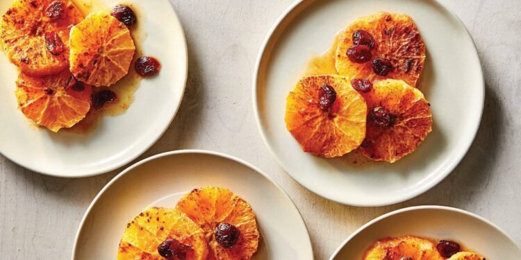 Spiced Roasted Oranges with Dried Cranberries Recipe