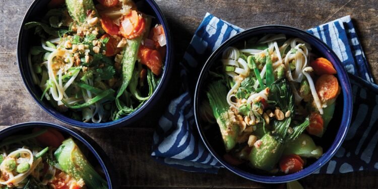 Gluten-Free Thai Noodle Bowls with Bok Choy and Peanut Sauce