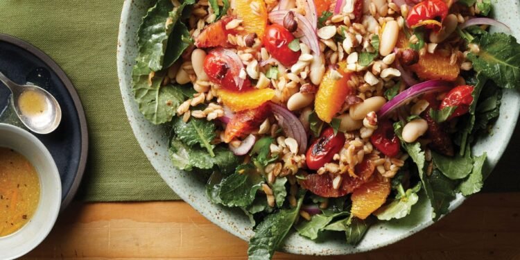 Orange Farro Salad with Pan-Roasted Tomatoes Recipe