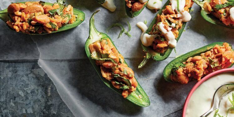 Vegan Stuffed Jalapeños with Lime Crema Recipe