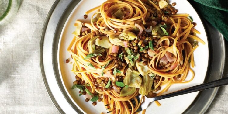 Linguine with Artichokes and Lentils Recipe