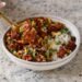 Chorizo Tofu Burrito Bowl with Smoky Lentil Black bean stew