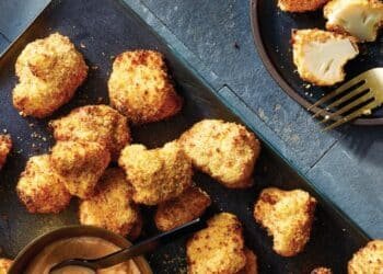 Air-Fried Cauliflower Poppers with Smoky Garlic Dipping Sauce Recipe