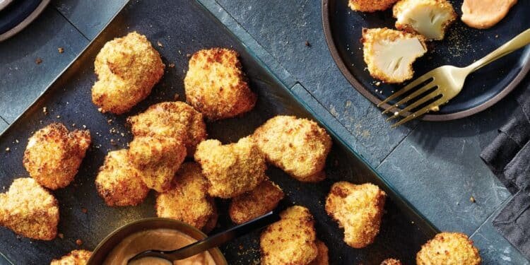 Air-Fried Cauliflower Poppers with Smoky Garlic Dipping Sauce Recipe