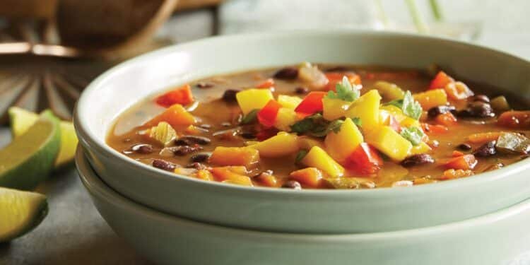 Jerk Black Bean Soup with Mango Salsa