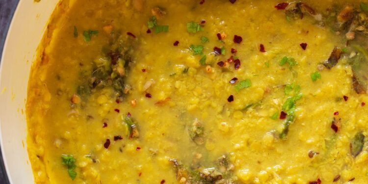 Thecha Dal (Lentil Dal with Blistered Green Chili Garlic Chutney)