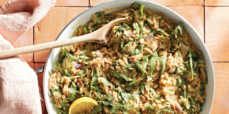 Whole Wheat Orzo and Arugula Skillet Supper Recipe