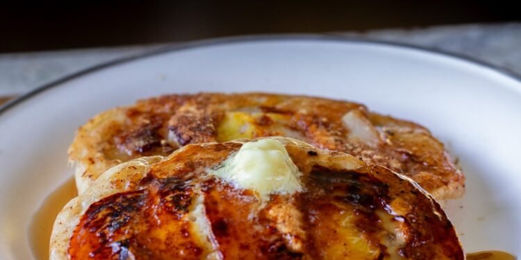 Peach Upside-Down Pancakes (vegan, nut-free, soy-free)