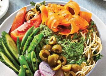 Chilled Noodle Bowls with Mixed Veggies and Minted Pea Dressing Recipe