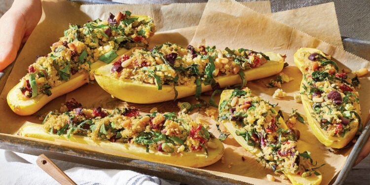 Stuffed Summer Squash with Quinoa, Chard, and Sun-Dried Tomatoes Recipe