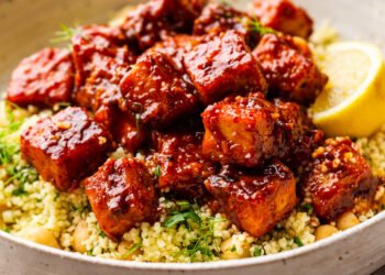 Harissa tofu with herby couscous
