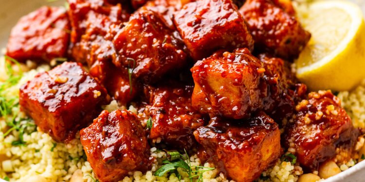 Harissa tofu with herby couscous