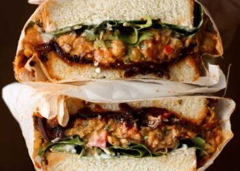 Gochujang Chickpea Salad Sandwich with Caramelized Onions
