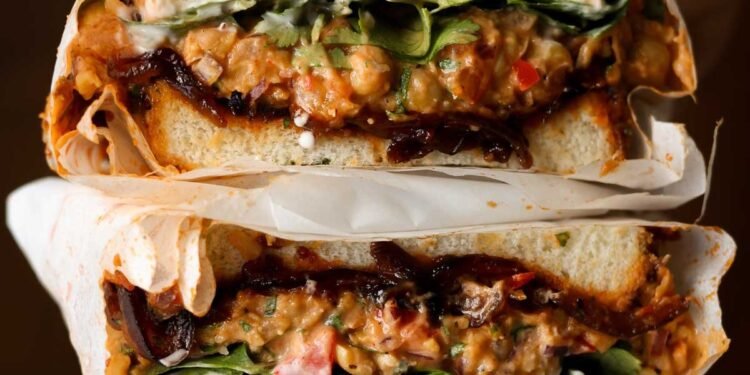 Gochujang Chickpea Salad Sandwich with Caramelized Onions