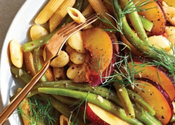 Plum Pasta Salad with Roasted Garlic Vinaigrette Recipe