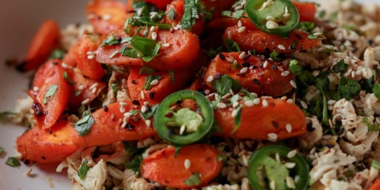 Cilantro Lime Shredded Tofu with Roasted Carrots