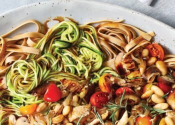 Whole Grain Fettuccine with Zoodles and Balsamic-Glazed Vegetables Recipe