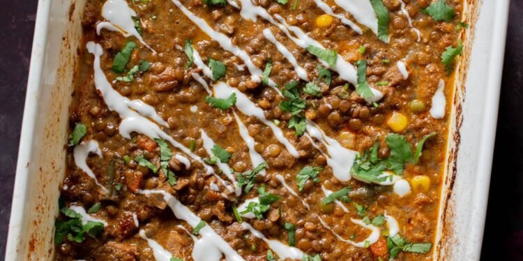Indian Konkani curry with lentils (one pan, oven recipe)