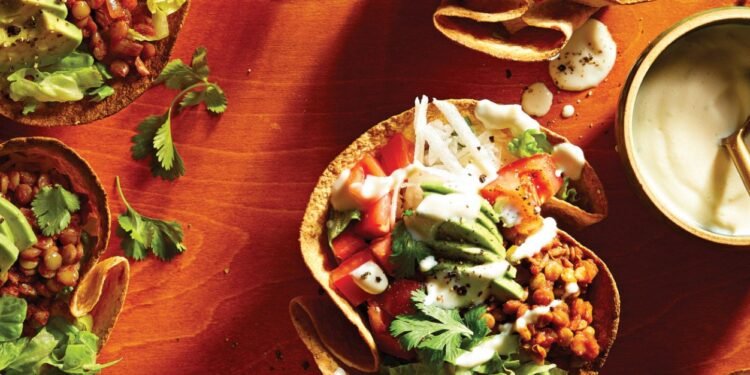 Lentil Taco Salad in Crispy Tortilla Bowls Recipe