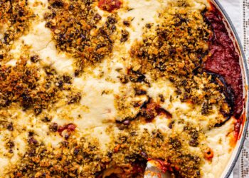 Aubergine bake with cashew bechamel