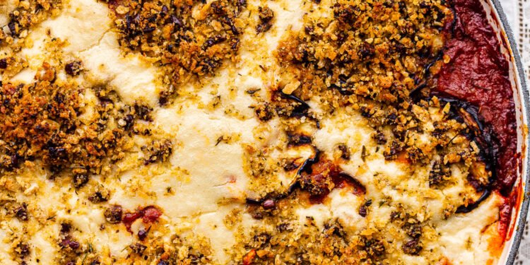 Aubergine bake with cashew bechamel