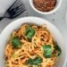 Harissa Almond Pasta with Spinach