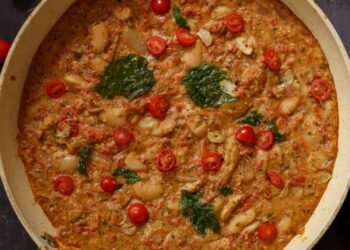 Sicilian Pesto Butter Beans with Crispy Basil
