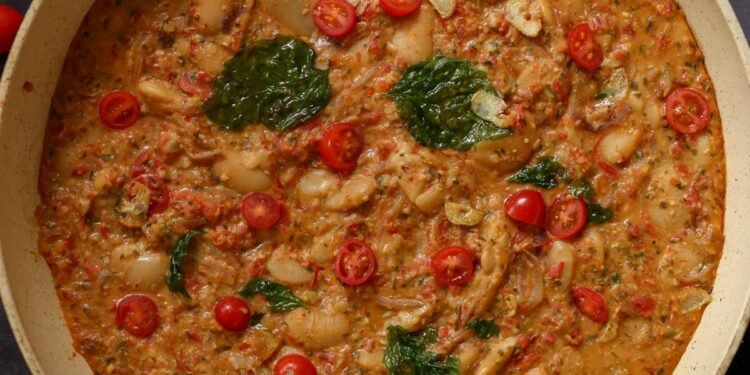 Sicilian Pesto Butter Beans with Crispy Basil