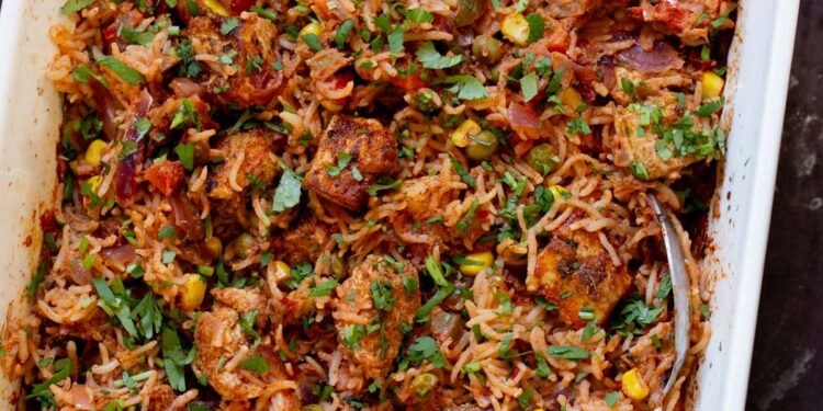 Tikka Masala Rice Bake with Crispy Tofu