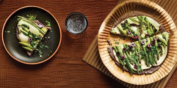 Spring Onion and Asparagus Tarts with Black Bean Crust Recipe