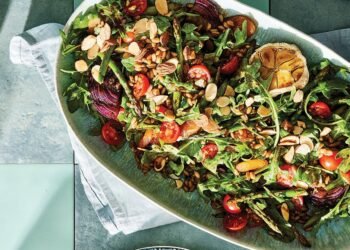 Grilled Asparagus Salad with Dried Apricots and Almonds Recipe