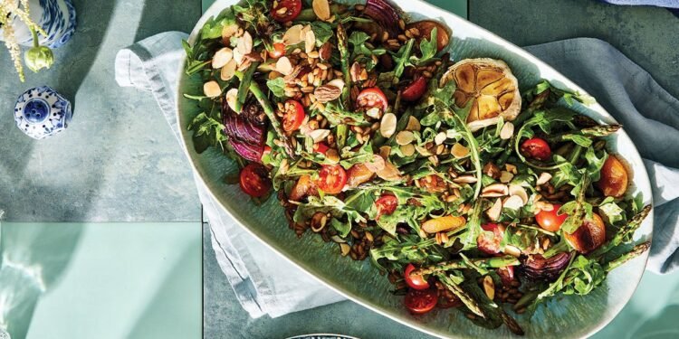 Grilled Asparagus Salad with Dried Apricots and Almonds Recipe