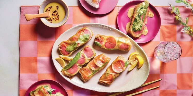 Watermelon Radish Spring Rolls with Dipping Sauce Recipe