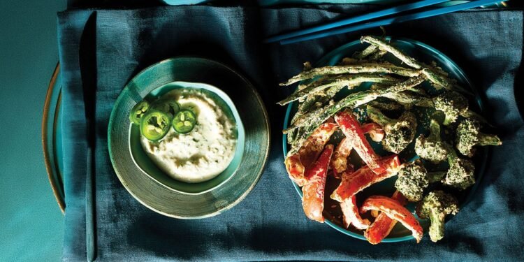 Air-Fried Tempura Veggies with Jalapeño-Lime Sauce Recipe